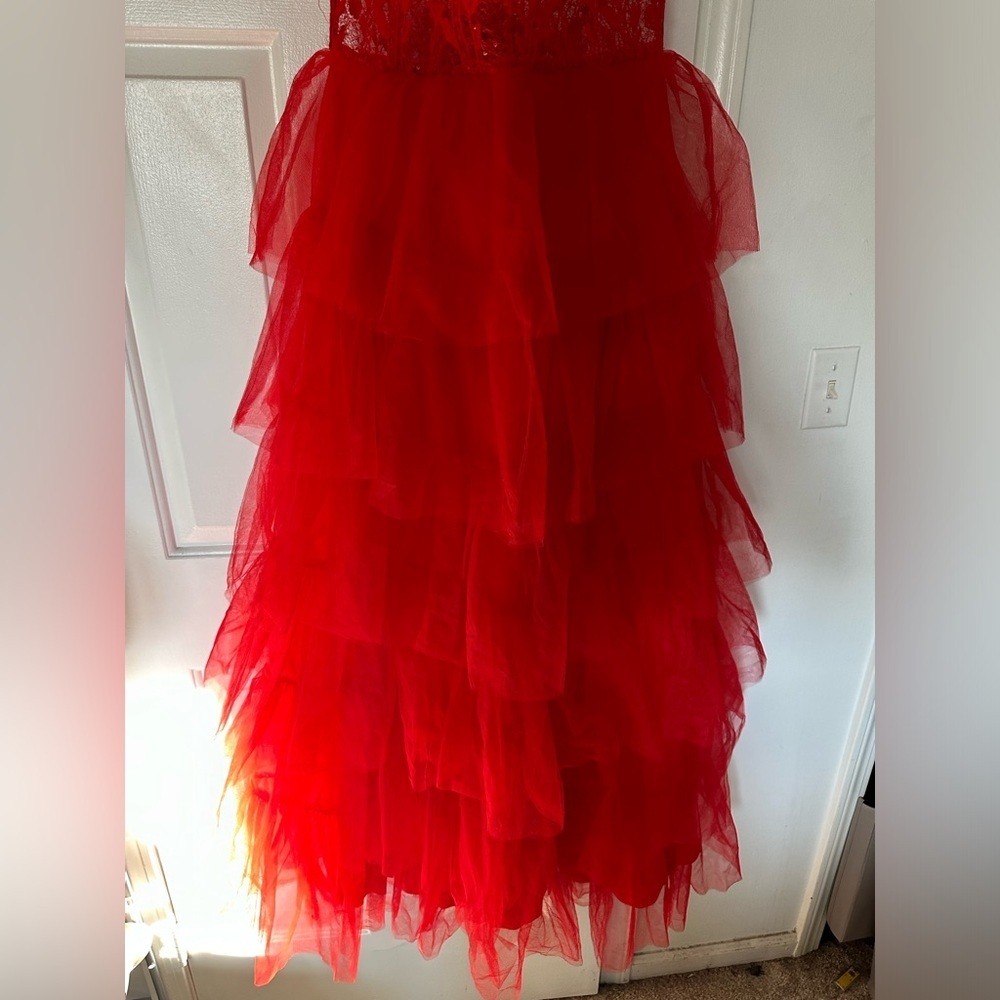 LULU’S RADIANT DESIGN TULLE LACE STRAPLESS BUSTIER MAXI DRESS - Picture 10 of 16